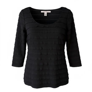 Max Studio Black Textured Long Sleeve Ruffle Top Size M Office Minimalist